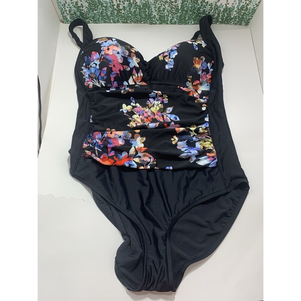 Azul Swimwear Womens Floral One Piece Adjustable Strap Swimsuit Size 18